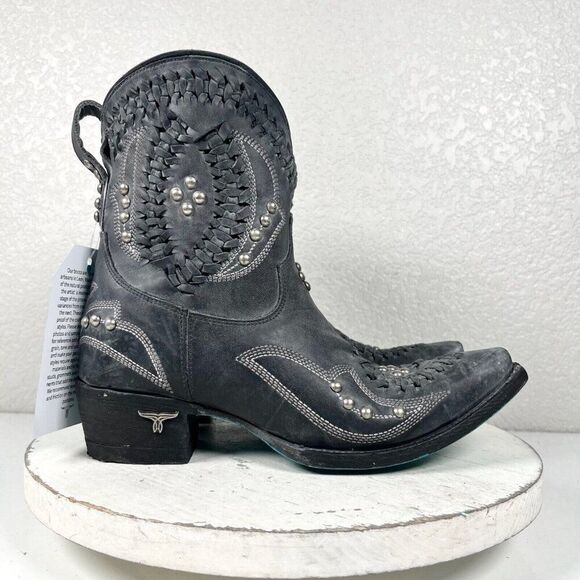 Lane COSSETTE Womens Cowboy Bootie 7 Western Cowgirl Short Boots Black Leather - Picture 2 of 11